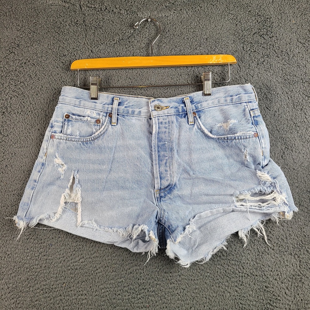 AGOLDE Parker Distressed Denim Shorts Light Wash Blue Cutoff Size 30 A026-811